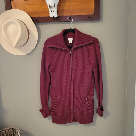Aspen Burgundy Full Zip Sweater Size S - Picture 2 of 11